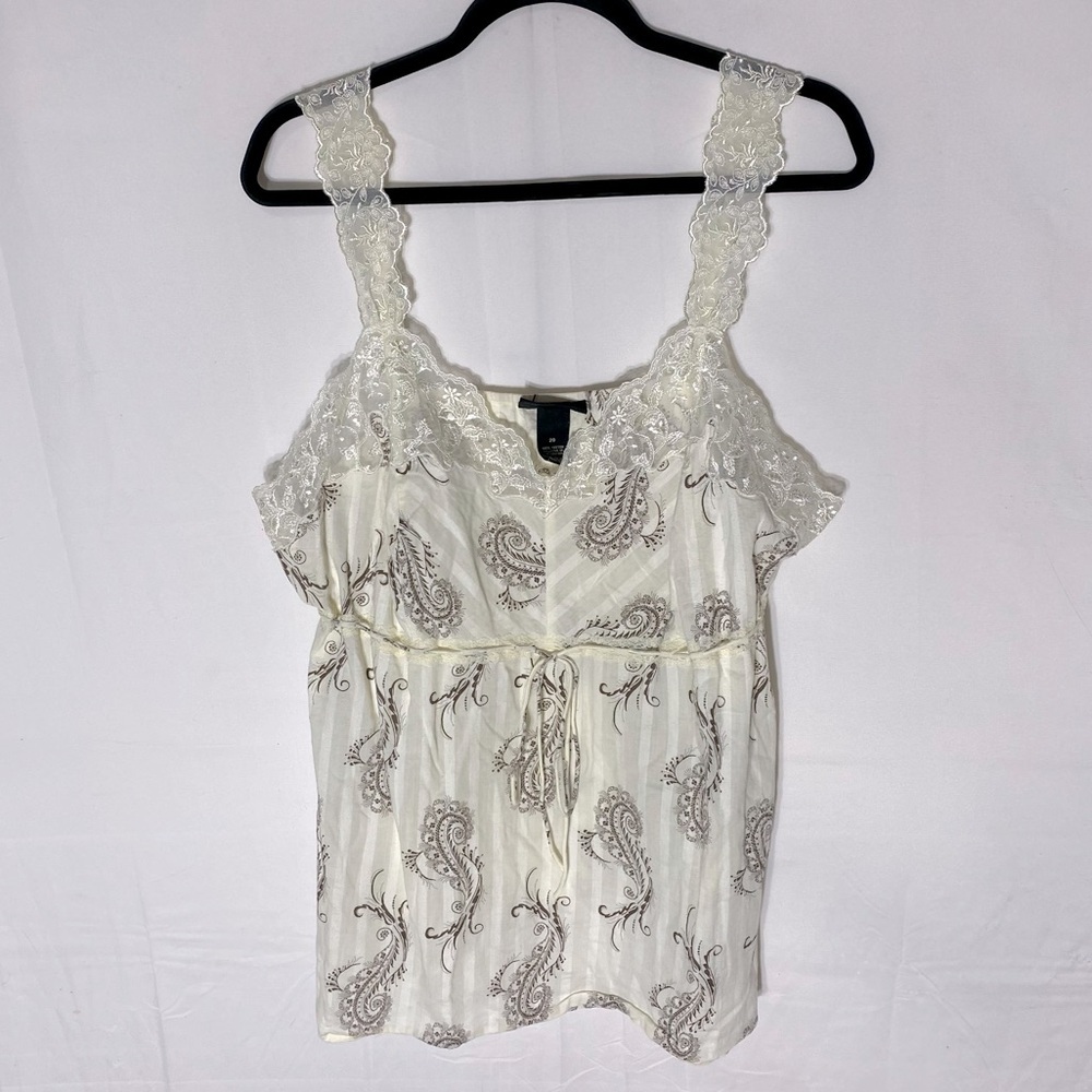 Lane Bryant Cream Brown Paisley Cotton Baby Doll Tank Top  W Lace Trim 20